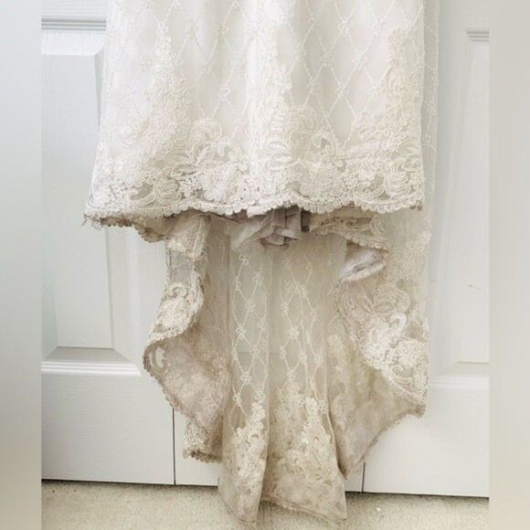 Tania Olsen Couture Wedding Dress Size 4 Ivory High Neck Beaded Halter Neck Gown - Picture 14 of 16